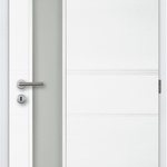 Bílé lakované dveře Masonite ANGLET Vertika se specifickým prolisem a pískovaným zasklením