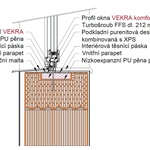 Detail přerušení tepelného mostu v oblasti parapetu ve zdivu Porotherm, zdivo bez tepelně-izolační výplně. Zdroj: Wienerberger, projekční podklady Porotherm