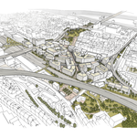 Florenc21: Etapa Západ, axonometrie-nadhled vítězné regulace nové čtvrti z urbanistické soutěže z roku 2021, autor: UNIT architekti, A69 – architekti a Marko&Placemakers, 2021